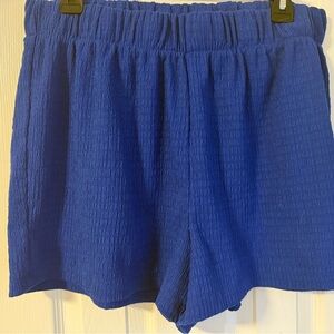 H&M High Waist Textured Blue Shorts